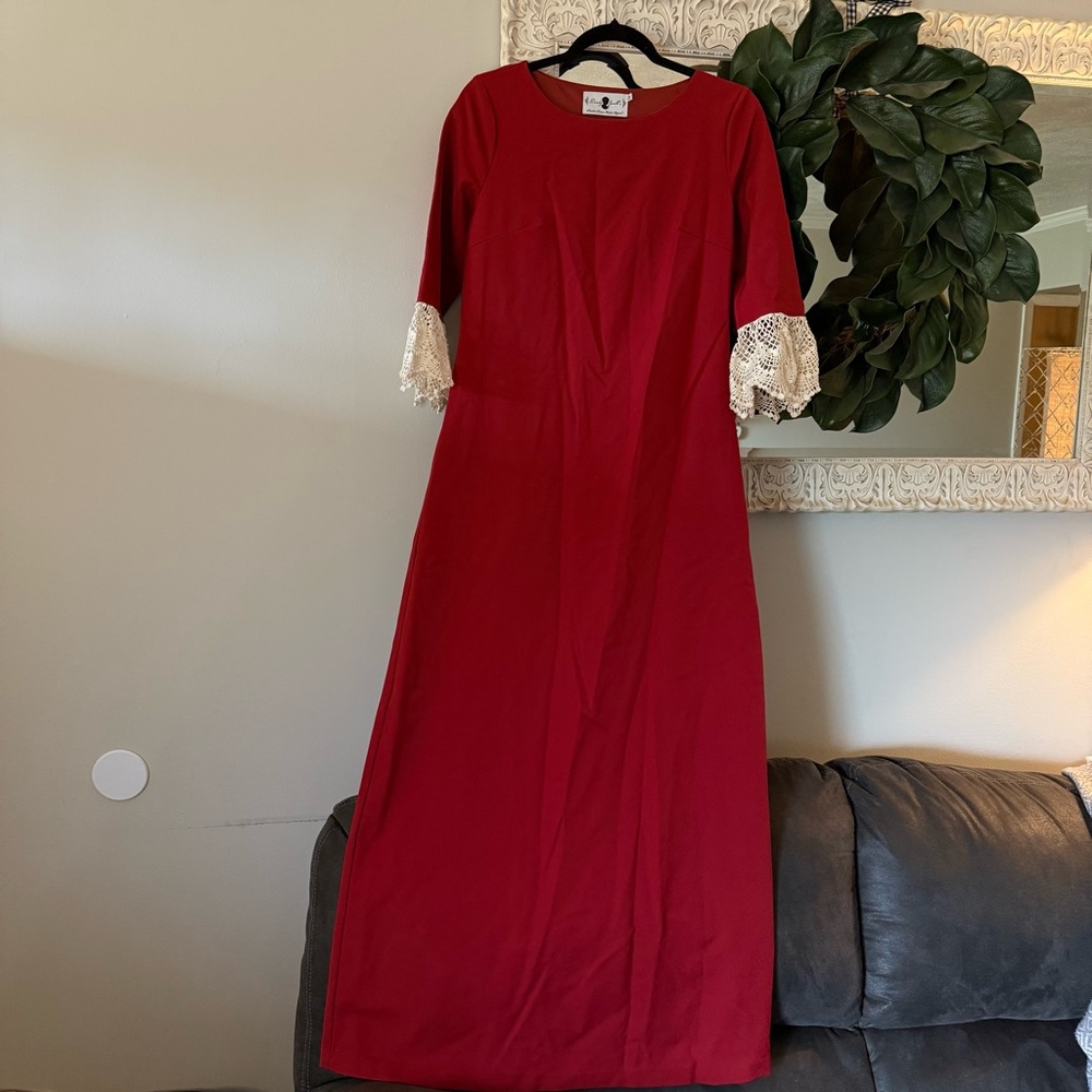 Dainty Jewells Red Maxi Dress with Lace Sleeves